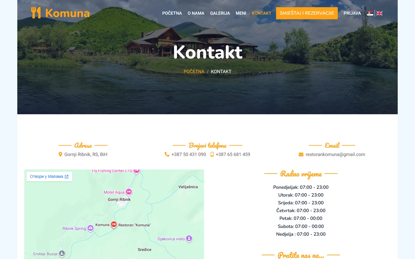 Kontakt stranica sa adresom, telefonima, mapom i radnim vremenom